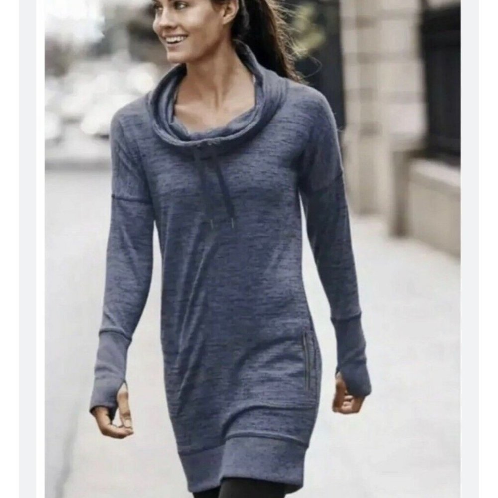 ATHLETA GYM TO STREET SPORT IT COWL NECK SWEATER TUNIC DRESS #591468